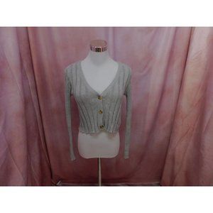 Aeropostale Button Up Cropped Knit Sweater Women XS Gray V Neck Long Sleeve